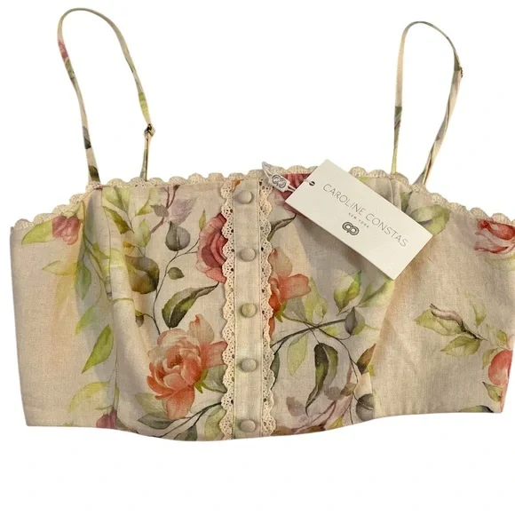 Caroline Constas  Linen Blend Crop Top S NWT - Picture 4 of 8